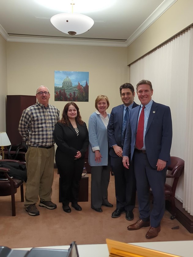 Left to right: Bobby Hughes, EPCAMR; Emily Baldauff, Trout Unlimited, Tracey DePasquale, Lutheran Advocacy Ministry of PA, Michael Mehrazar, PennFuture, State Rep. Takac (D-82).