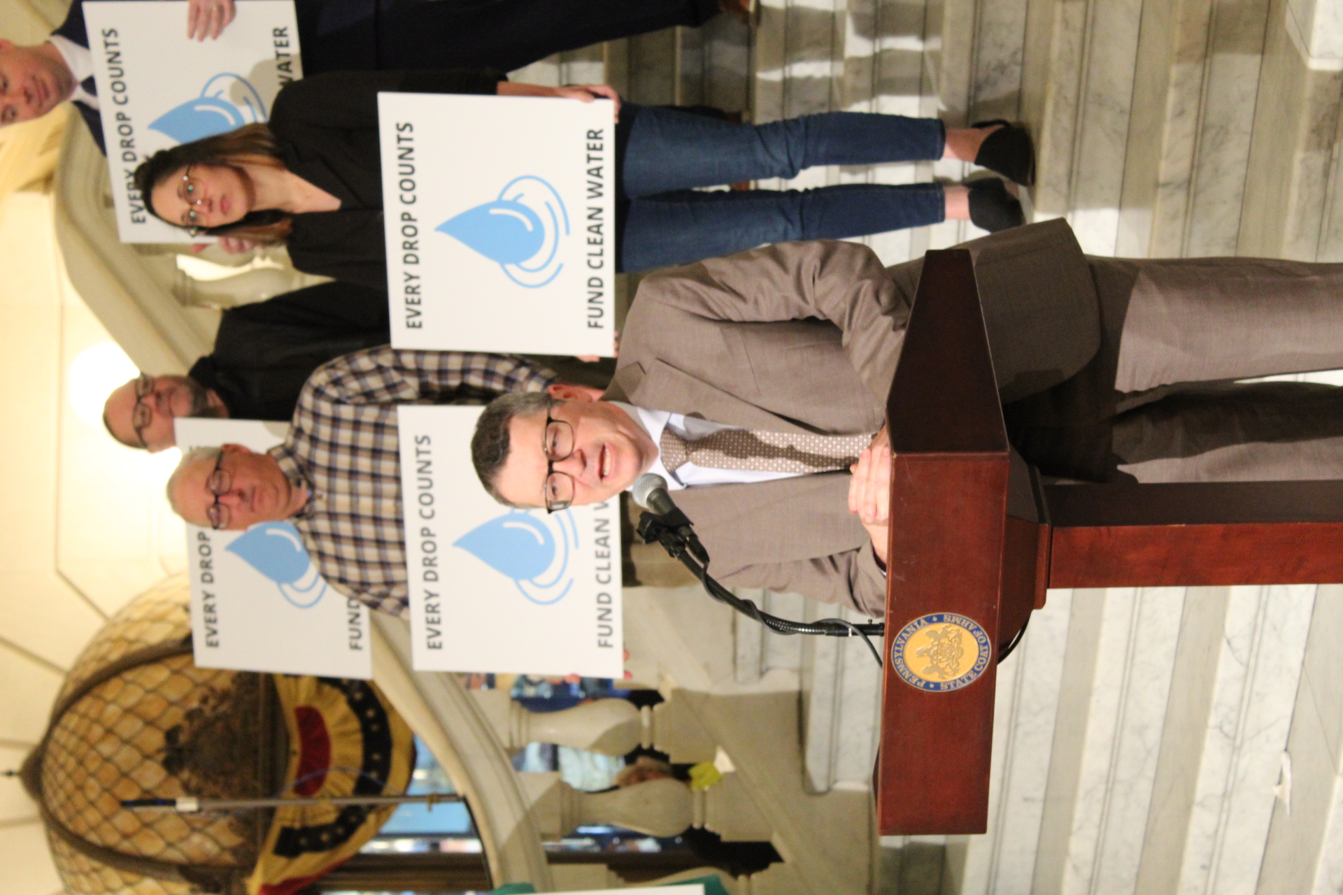 PennFuture President & CEO, Patrick McDonnell, speaking at the Clean Water Education Week press conference at the Capitol Rotunda.