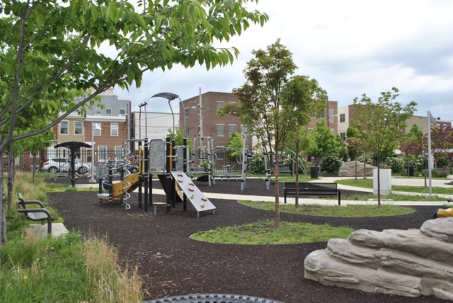 This picture, courtesy of the Philadelphia Water Department, shows Heron Playground’s Porous Surface.