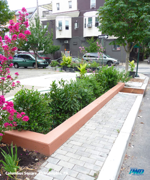 Stormwater Planter at Columbus Square; Photo Credit: Philadelphia Water Department